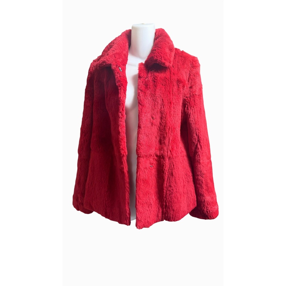 Bernardo Collection Red Spanish Rabbit Fur Coat Jacket Medium Mob Wife Glam